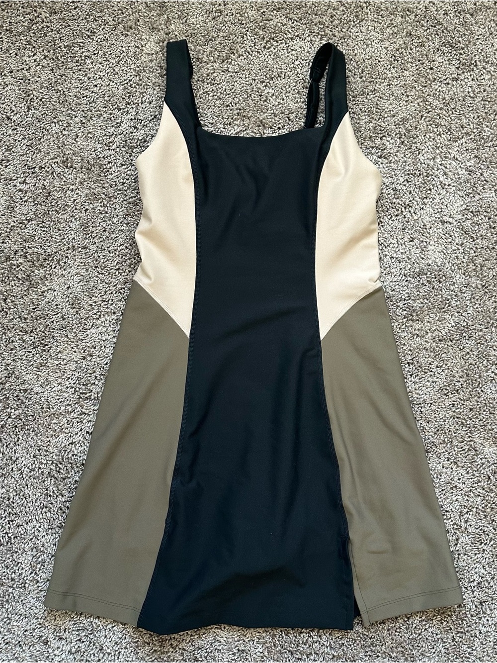 Abercrombie & Fitch Black, Cream & Olive Colorblock A-Line Dress
